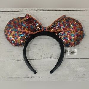 Disney Parks Rainbow Sequin Minnie Mouse Ears Headband Multicolor Bow